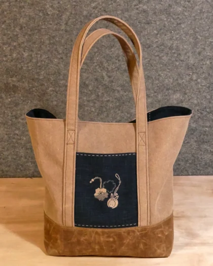 Handcrafted custom tote bag with Japanese cotton print accents