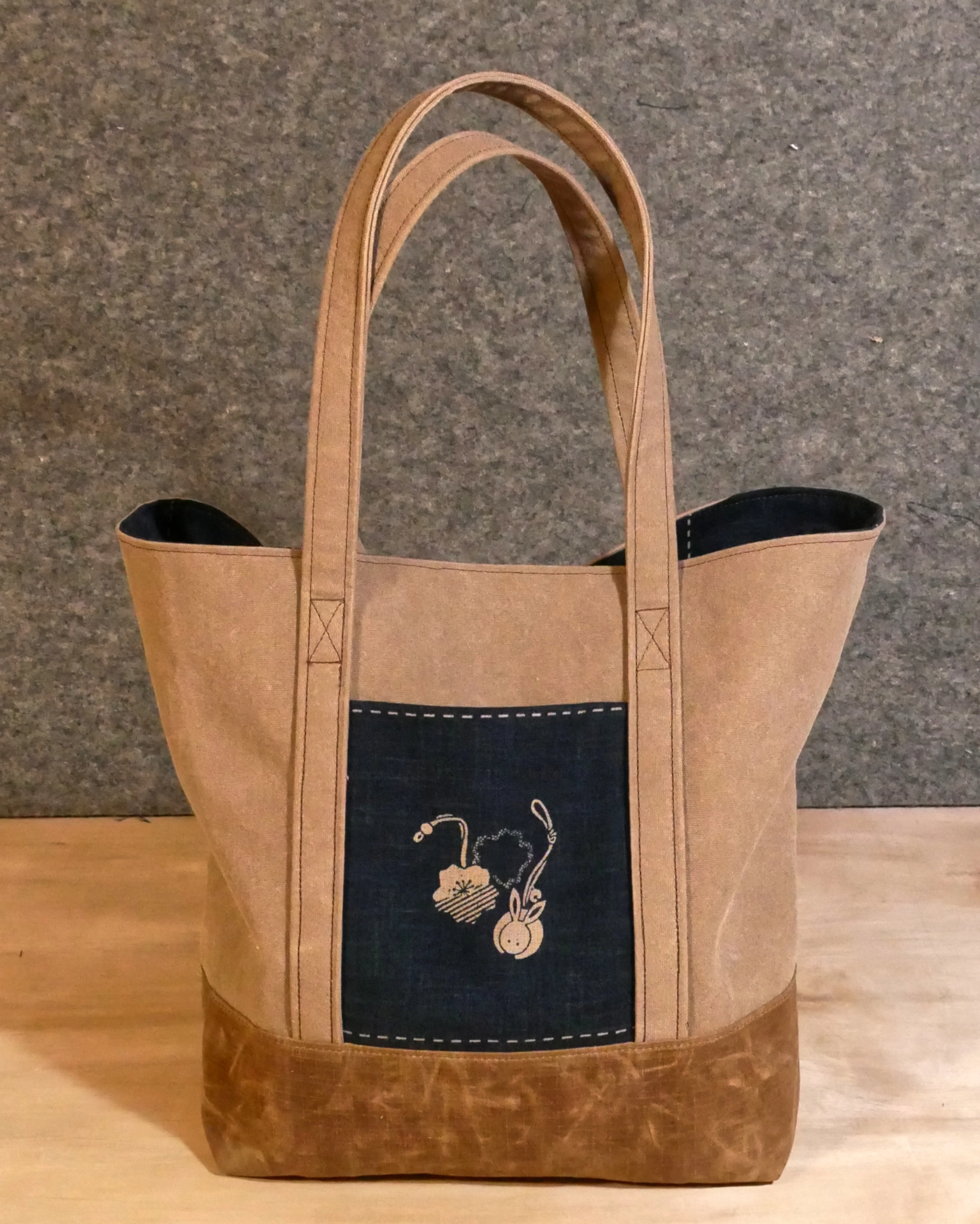 Handcrafted custom tote bag with Japanese cotton print accents